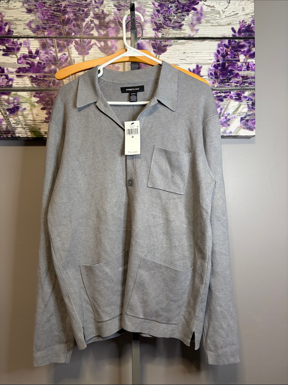 Kenneth Cole Light Gray Knit Button-Front Sweater NWT Size M